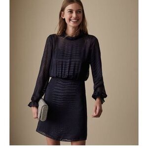 REISS Renata Burnout Snakeskin Dress Navy Blue Velvet Silk-size 6